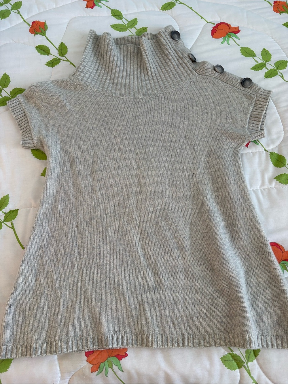 Theory Light Gray Ribbed Turtleneck Sweater with Shoulder Buttons